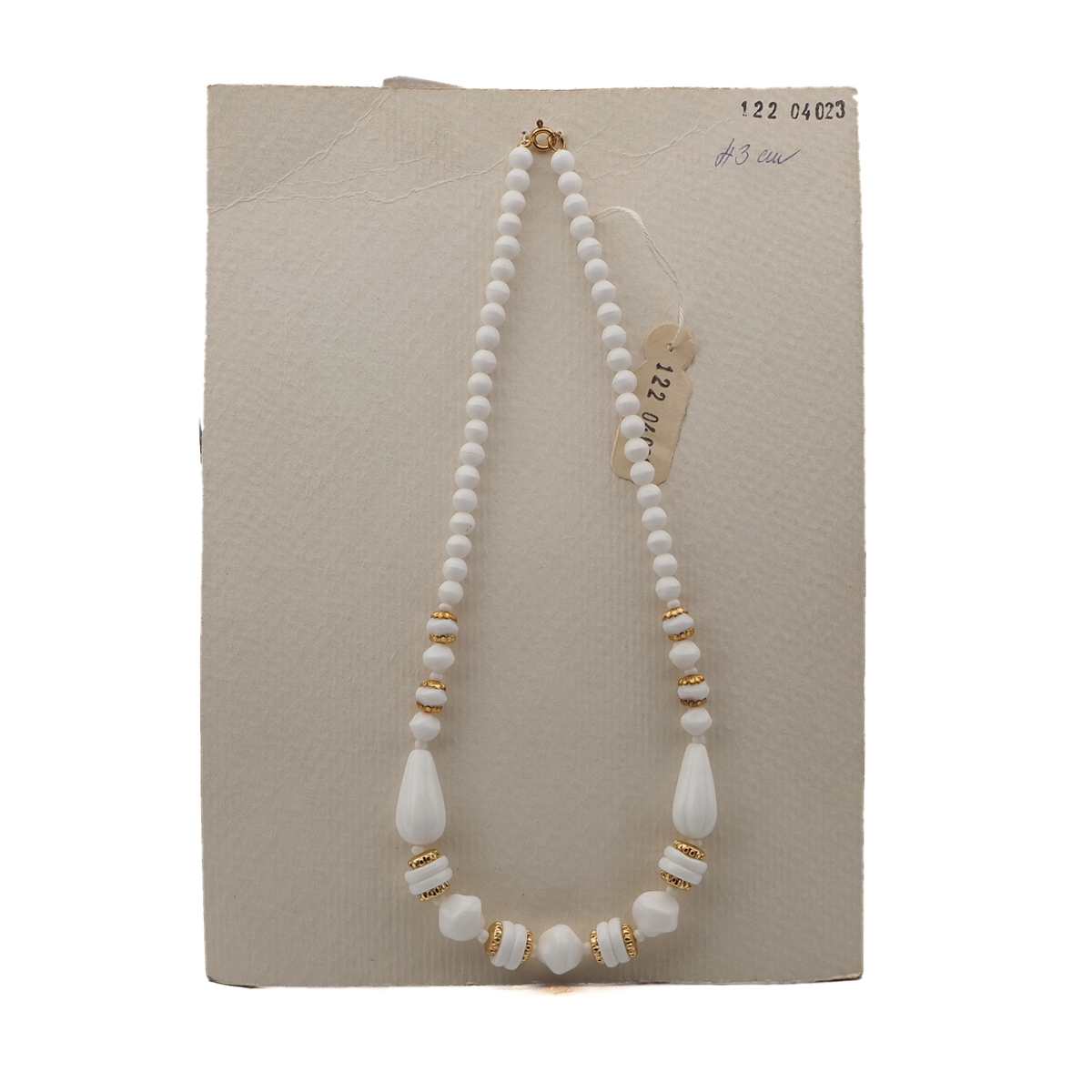 Vintage Czech necklace white teardrop nugget rondelle glass beads