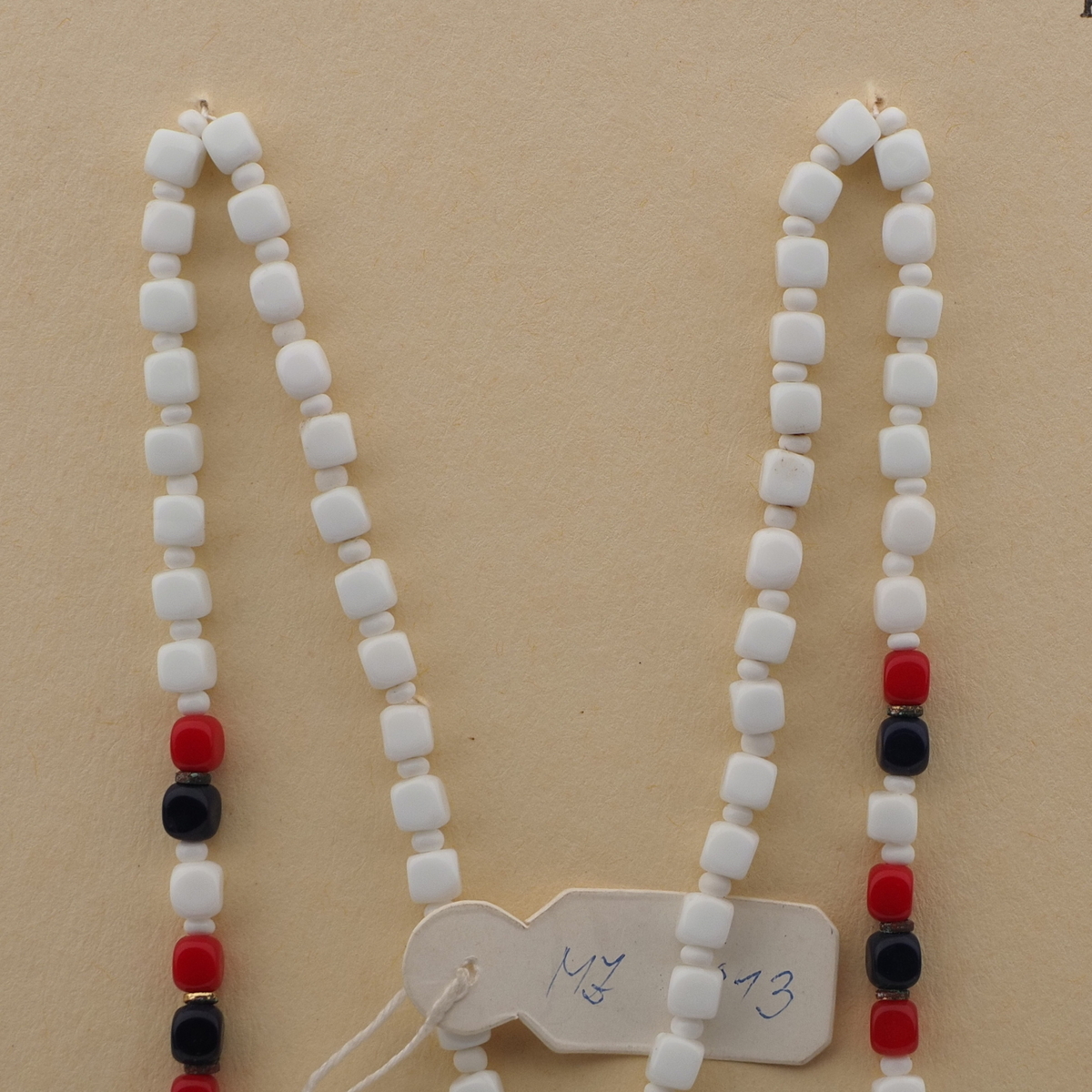 Vintage Czech necklace white red blue cube glass beads 