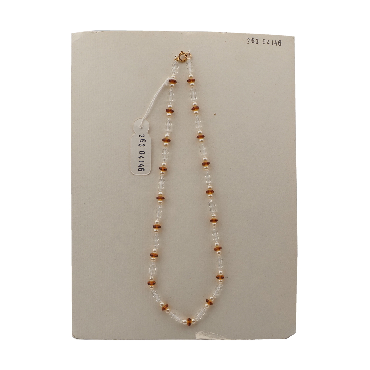 Vintage Czech necklace pearl topaz clear bugle glass beads 