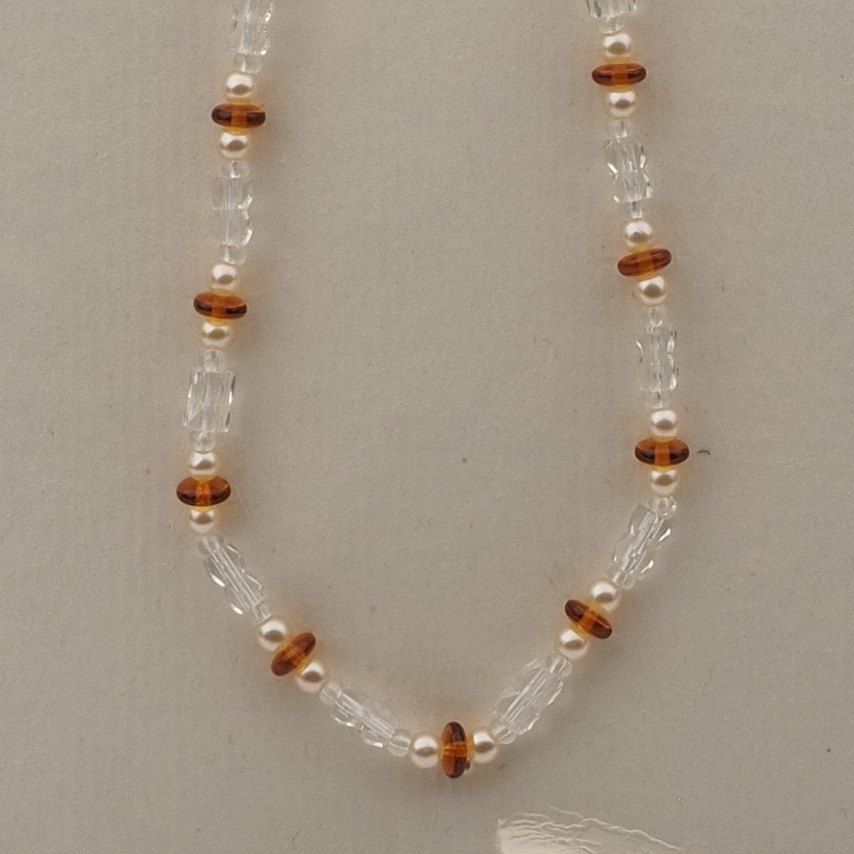 Vintage Czech necklace pearl topaz clear bugle glass beads 
