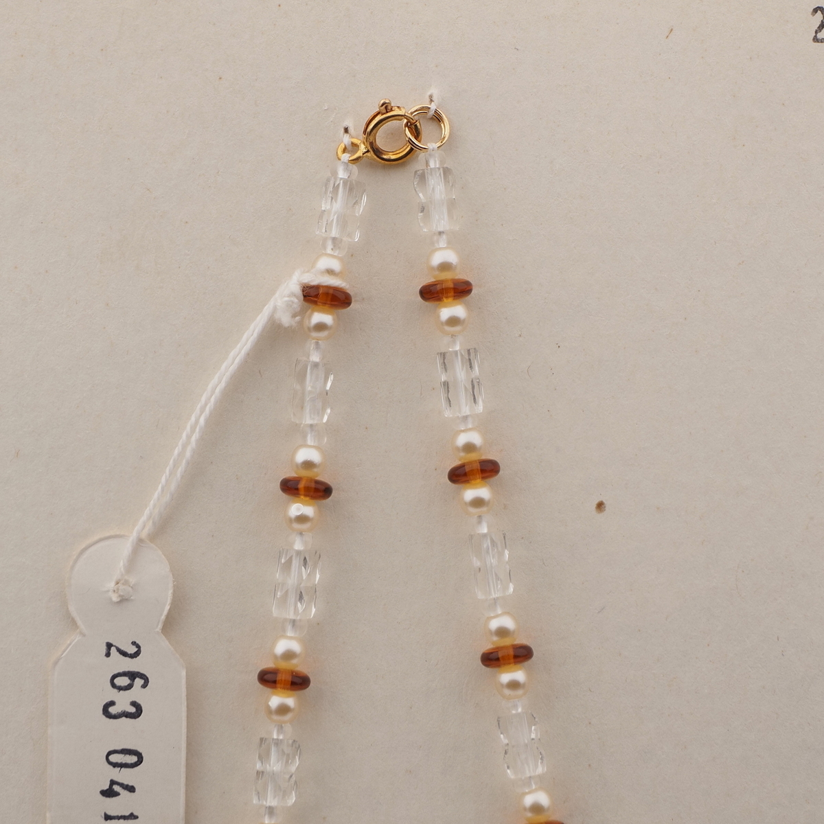 Vintage Czech necklace pearl topaz clear bugle glass beads 