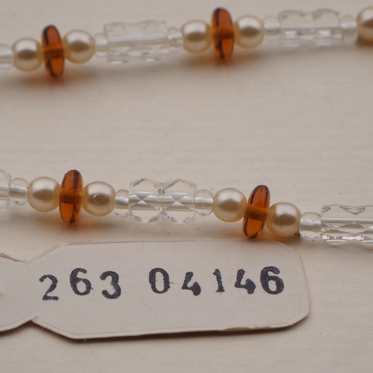 Vintage Czech necklace pearl topaz clear bugle glass beads 