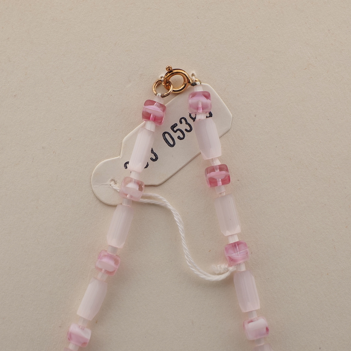 Vintage Czech necklace satin atlas pink bicolor cube glass beads 