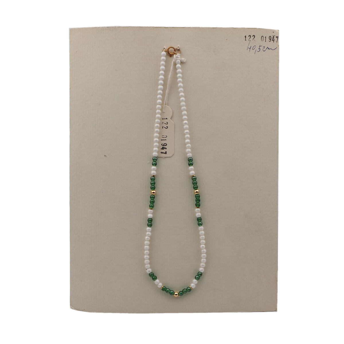 Vintage Czech necklace pearl white green round glass beads 