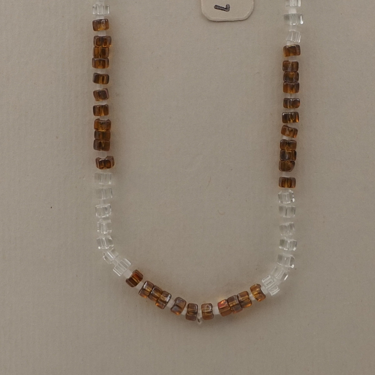 Vintage Czech necklace clear green lustre pentagon rondelle glass beads 