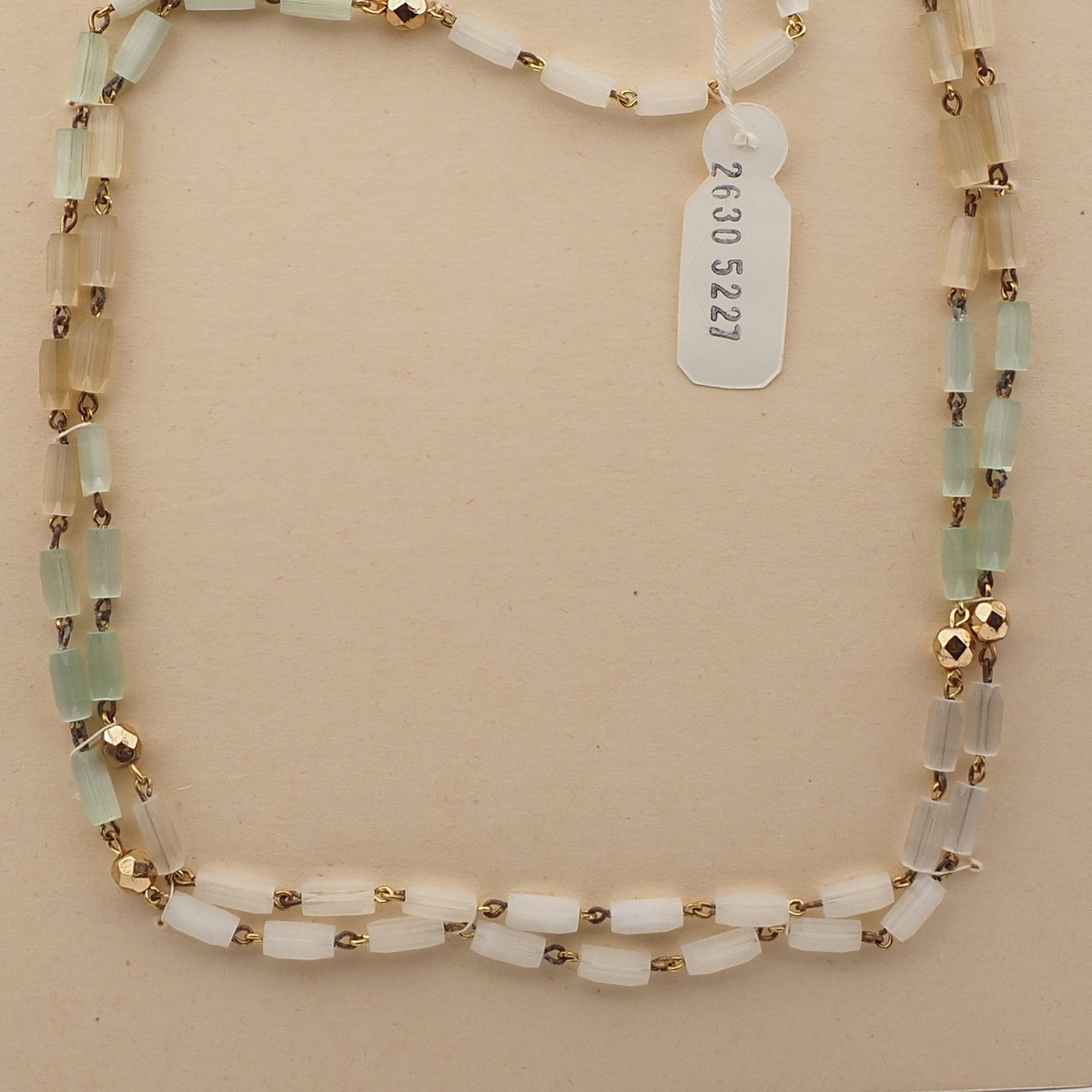 Long vintage Czech link necklace satin atlas pentagon gold glass beads 48"