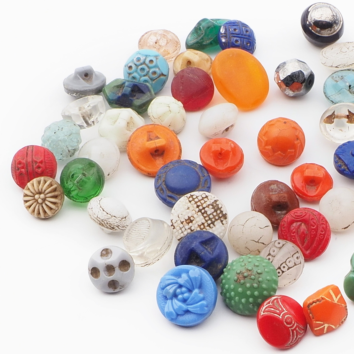 Lot (55) Czech Victorian Deco antique small doll glass buttons