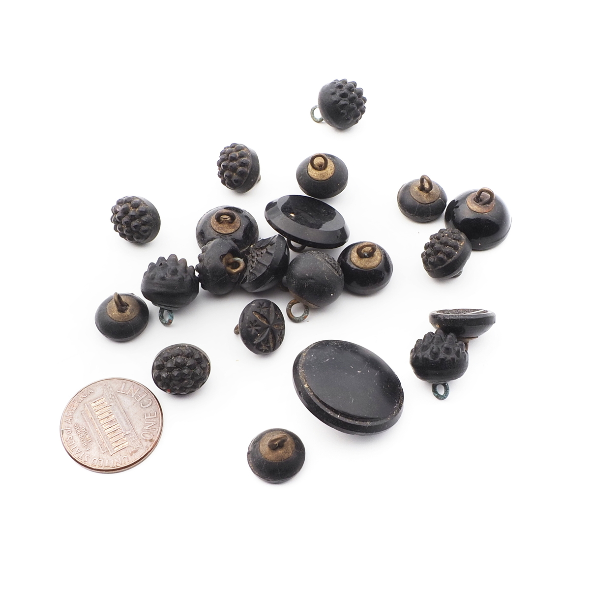 Lot (21) Czech Victorian Deco antique black glass buttons