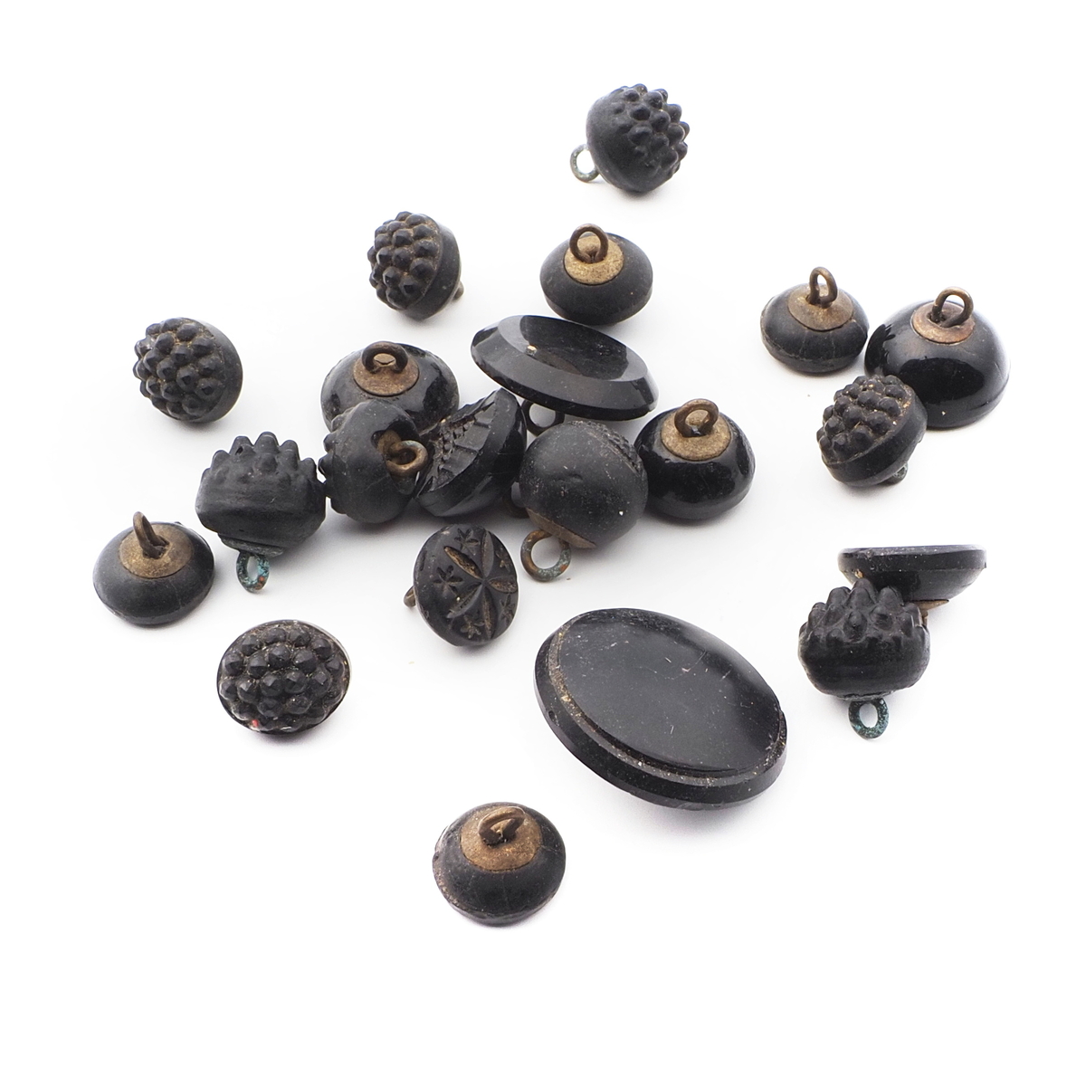 Lot (21) Czech Victorian Deco antique black glass buttons