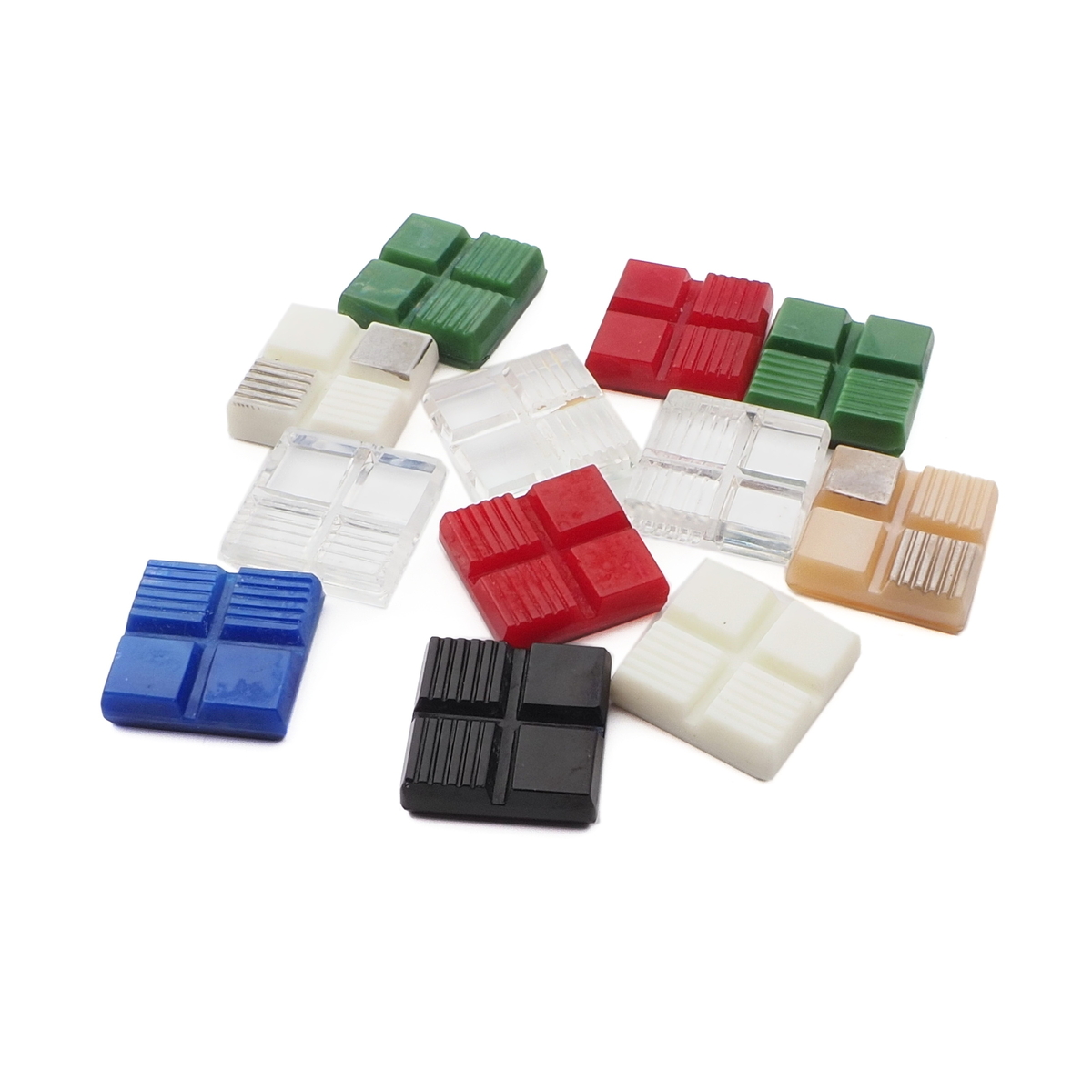 Lot (12) Czech Deco geometric square glass shankless buttons cabochons 20mm