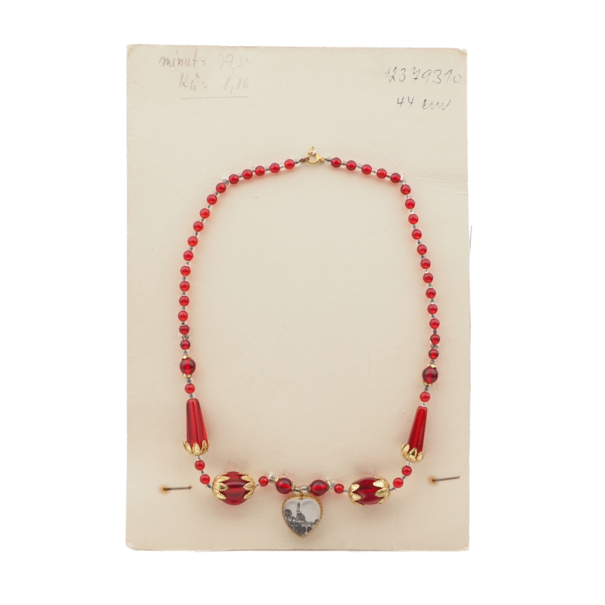 Czech vintage souvenir pendant necklace red glass beads