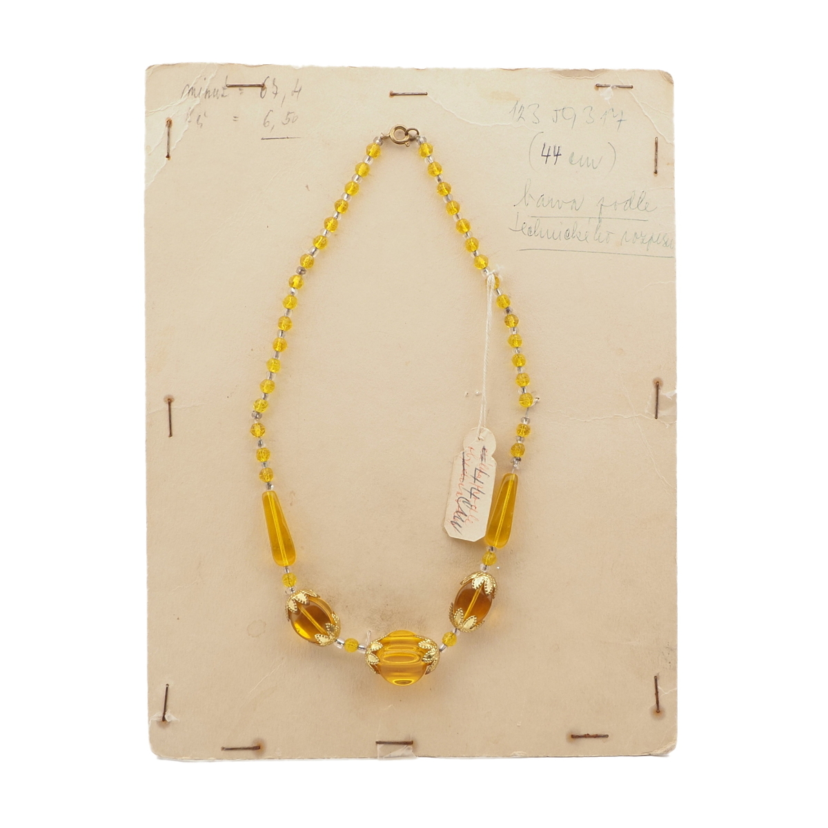 Vintage Czech necklace golden yellow glass beads 