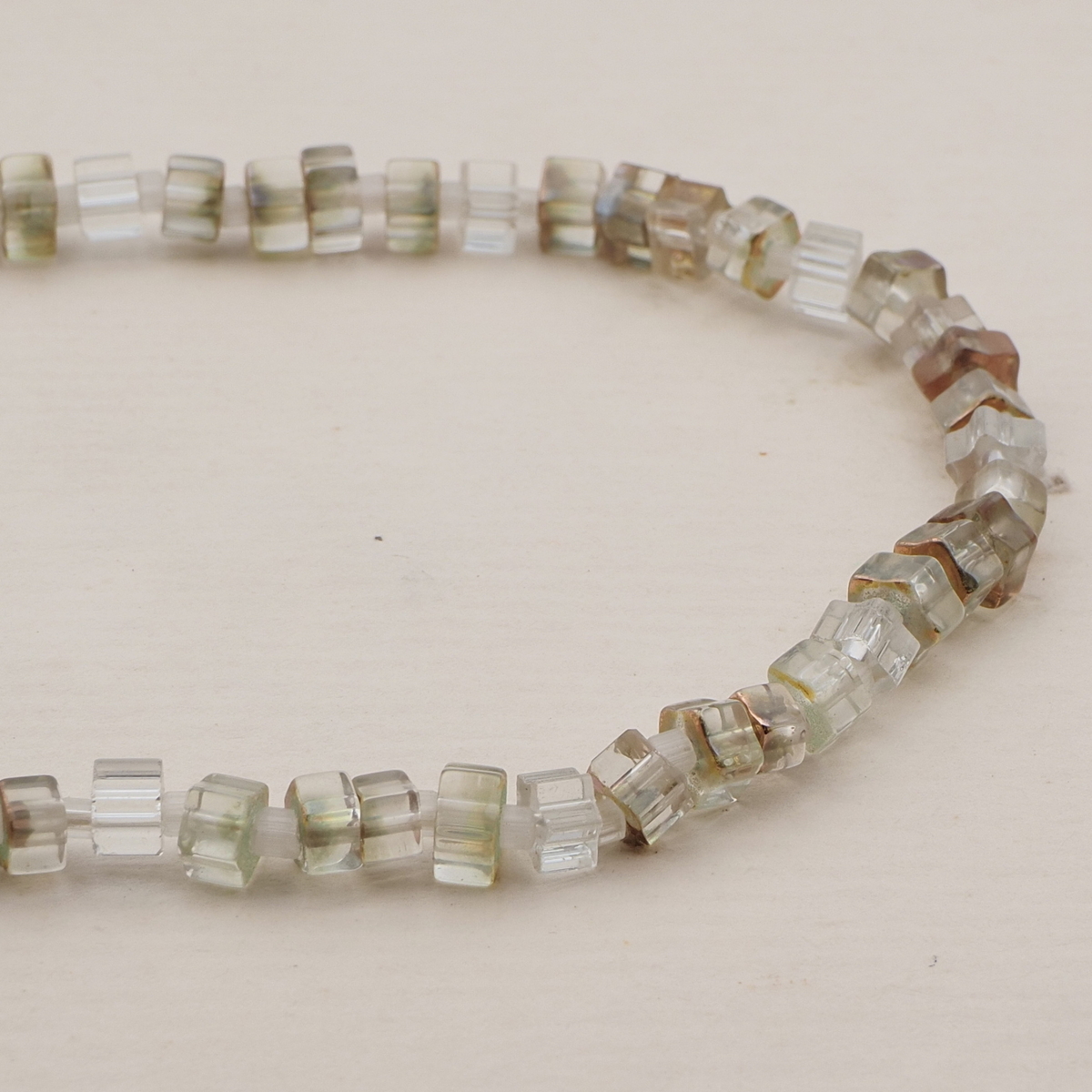 Vintage Czech necklace clear lustre pentagon rondelle glass beads 