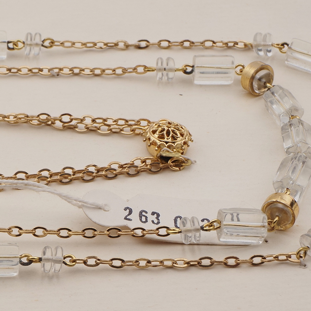 Vintage Czech 2 strand chain necklace clear pentagon bugle glass beads 