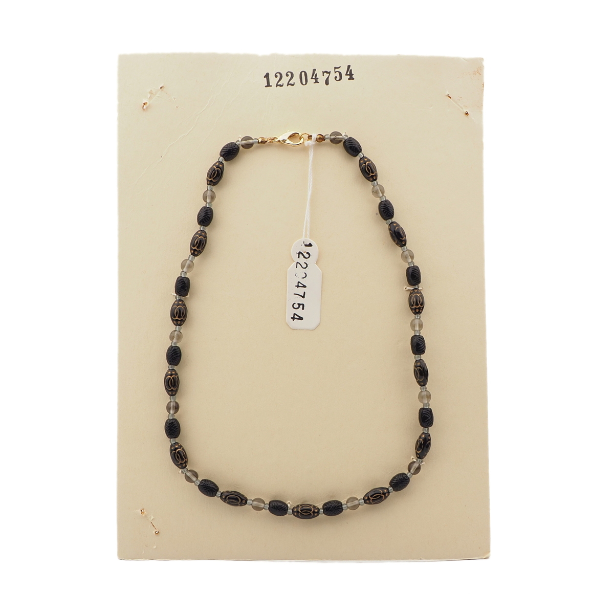 Vintage Czech necklace Egyptian revival style gold gilt black glass beads 
