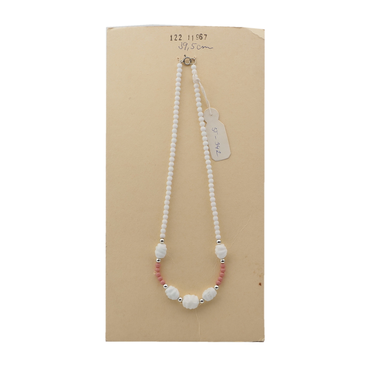 Vintage Czech necklace pink white glass beads 