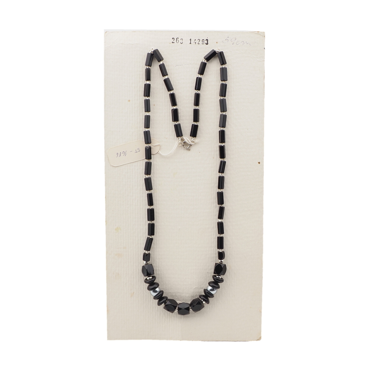 Vintage Czech necklace black rondelle pentagon pearl glass beads 