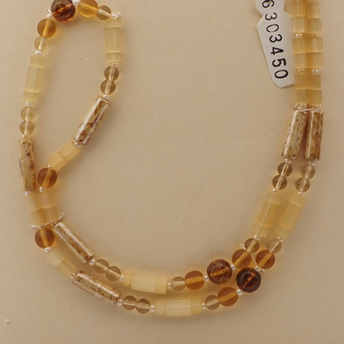 Vintage Czech necklace topaz frost bicolor satin atlas marble glass beads 