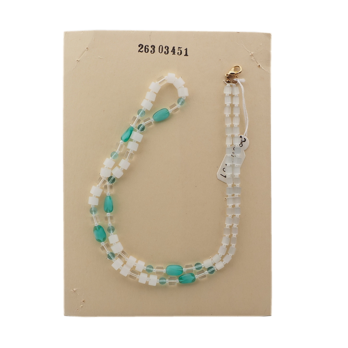 Vintage Czech necklace opaline clear aqua bicolor satin atlas glass beads 