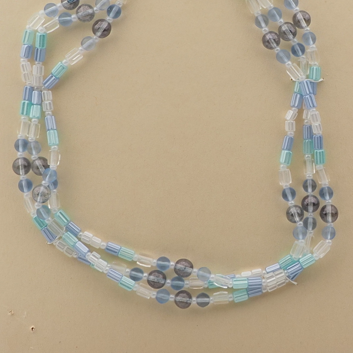 Vintage Czech 3 strand necklace blue clear pearl glass beads 