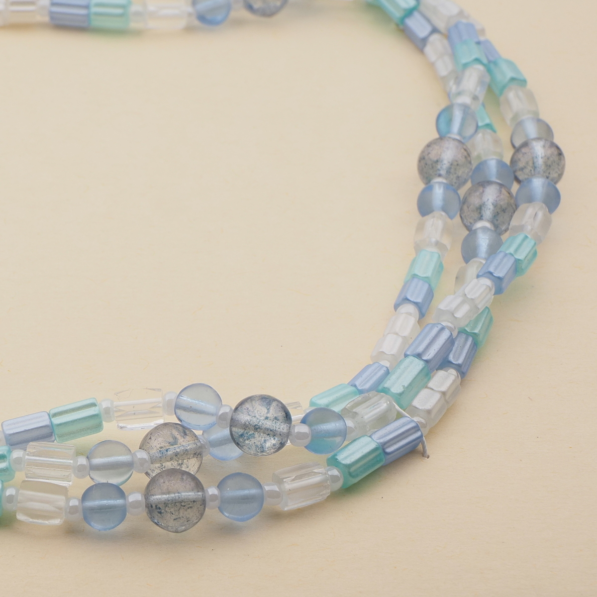 Vintage Czech 3 strand necklace blue clear pearl glass beads 