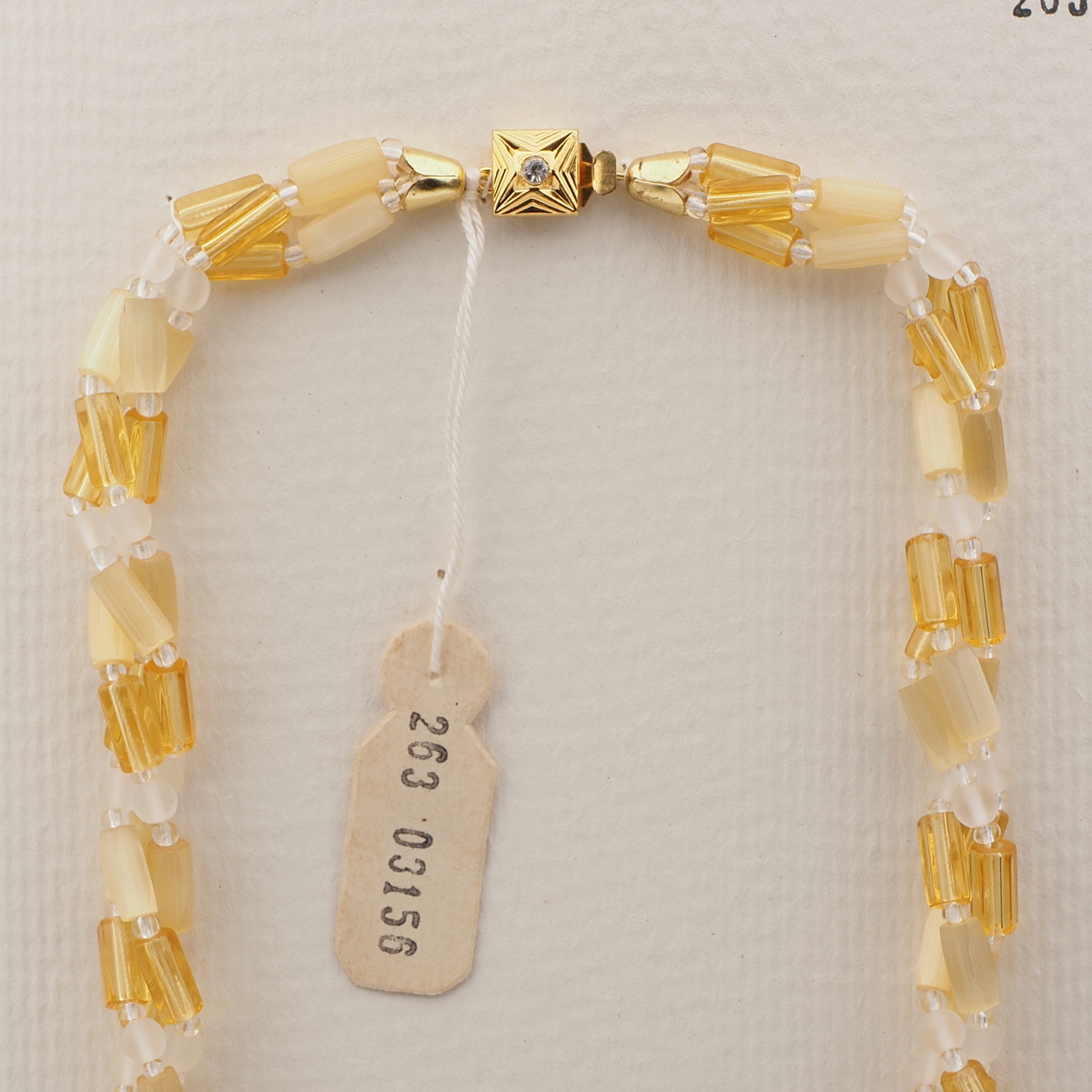 Vintage Czech 3 strand necklace topaz frost satin atlas glass beads 