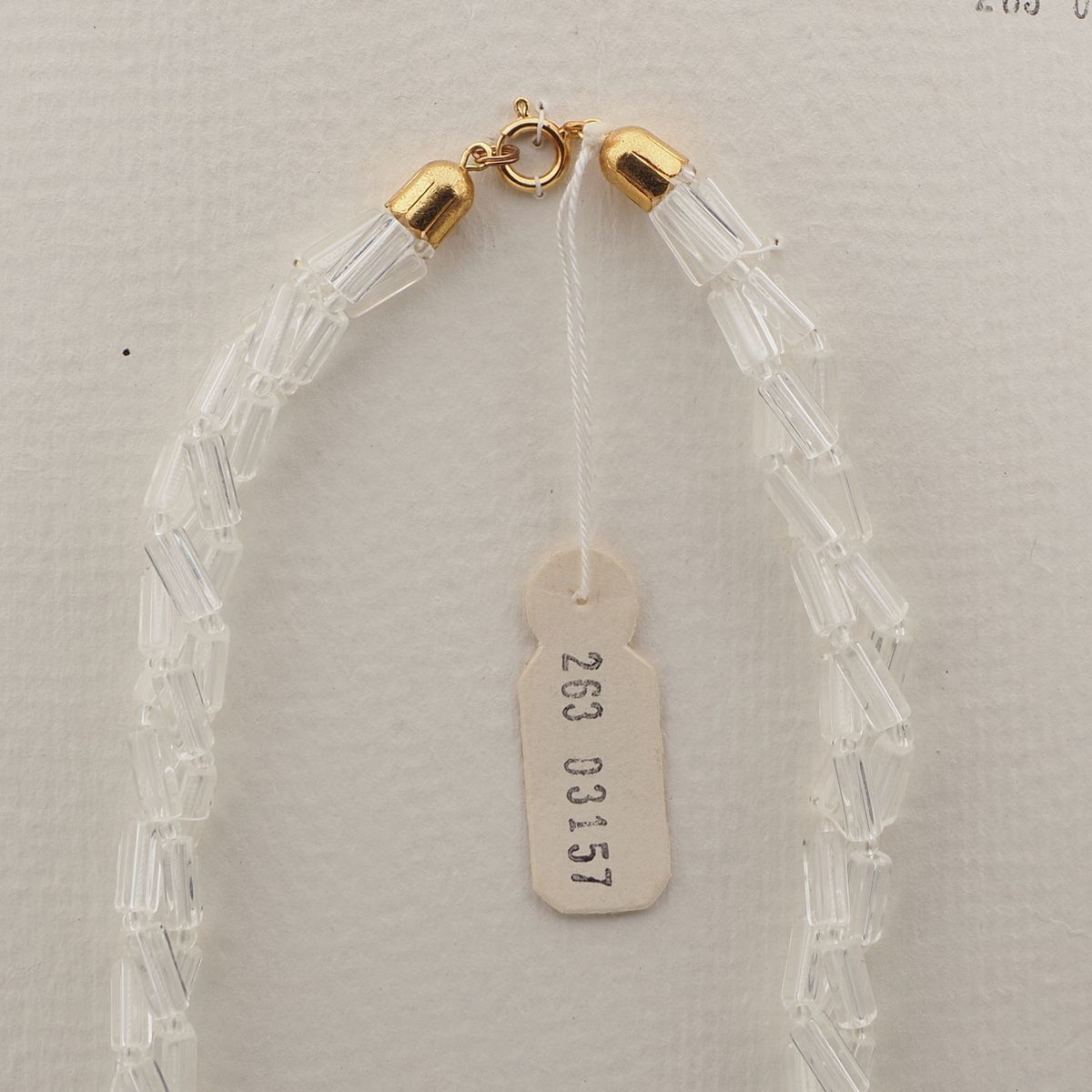 Vintage Czech 3 strand necklace clear frost satin atlas glass beads 