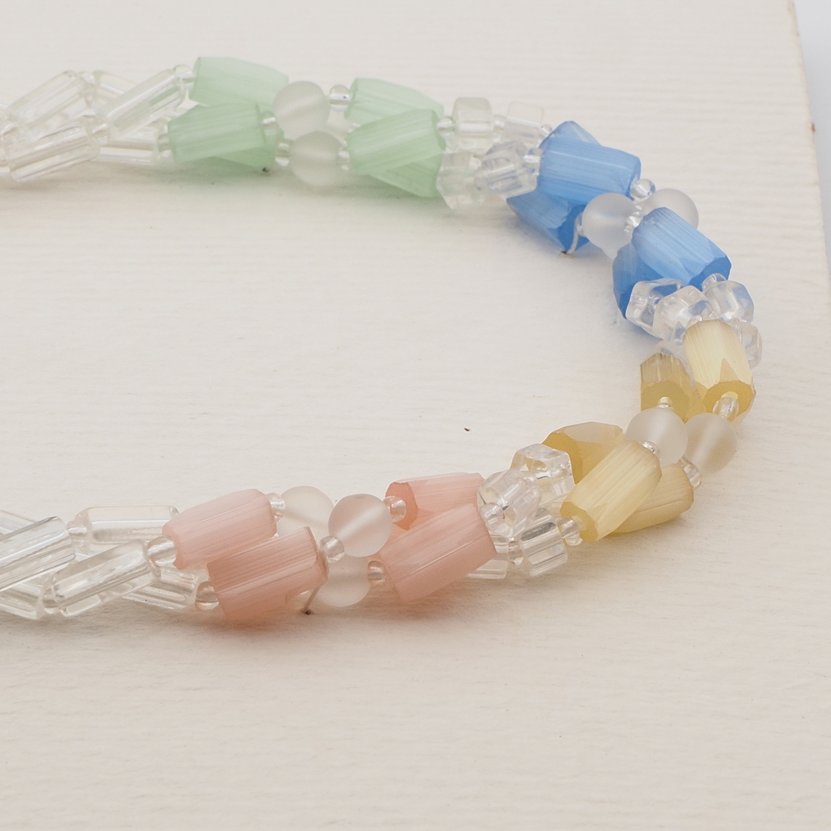 Vintage Czech 3 strand necklace clear frost satin atlas glass beads 