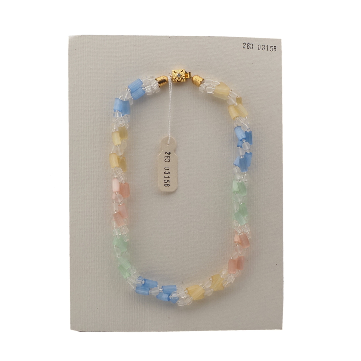 Vintage Czech 3 strand necklace clear frost satin atlas pentagon glass beads 