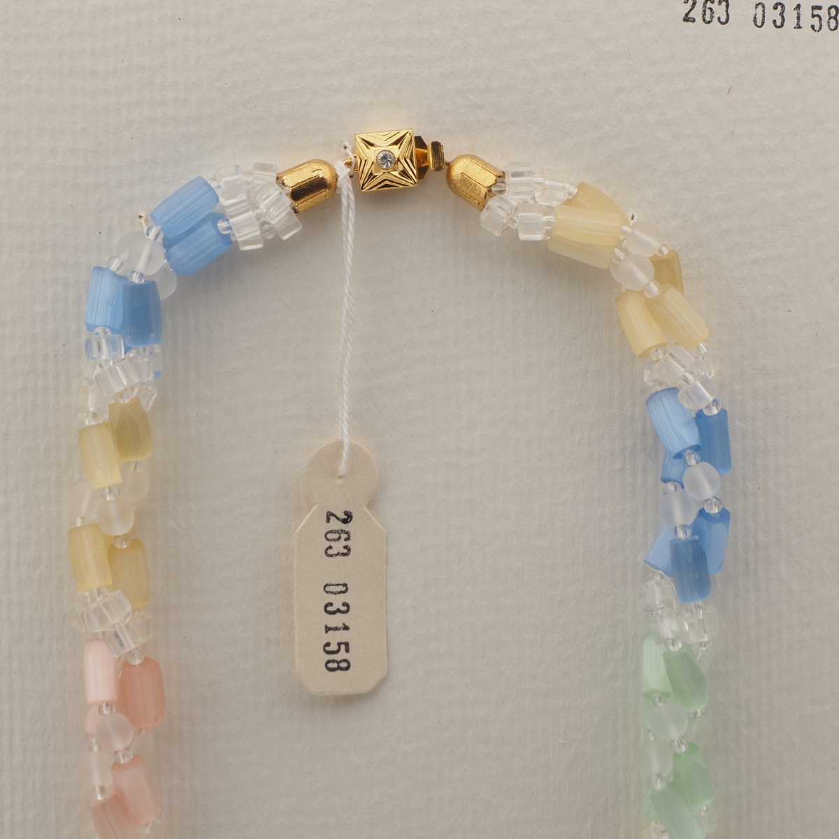 Vintage Czech 3 strand necklace clear frost satin atlas pentagon glass beads 