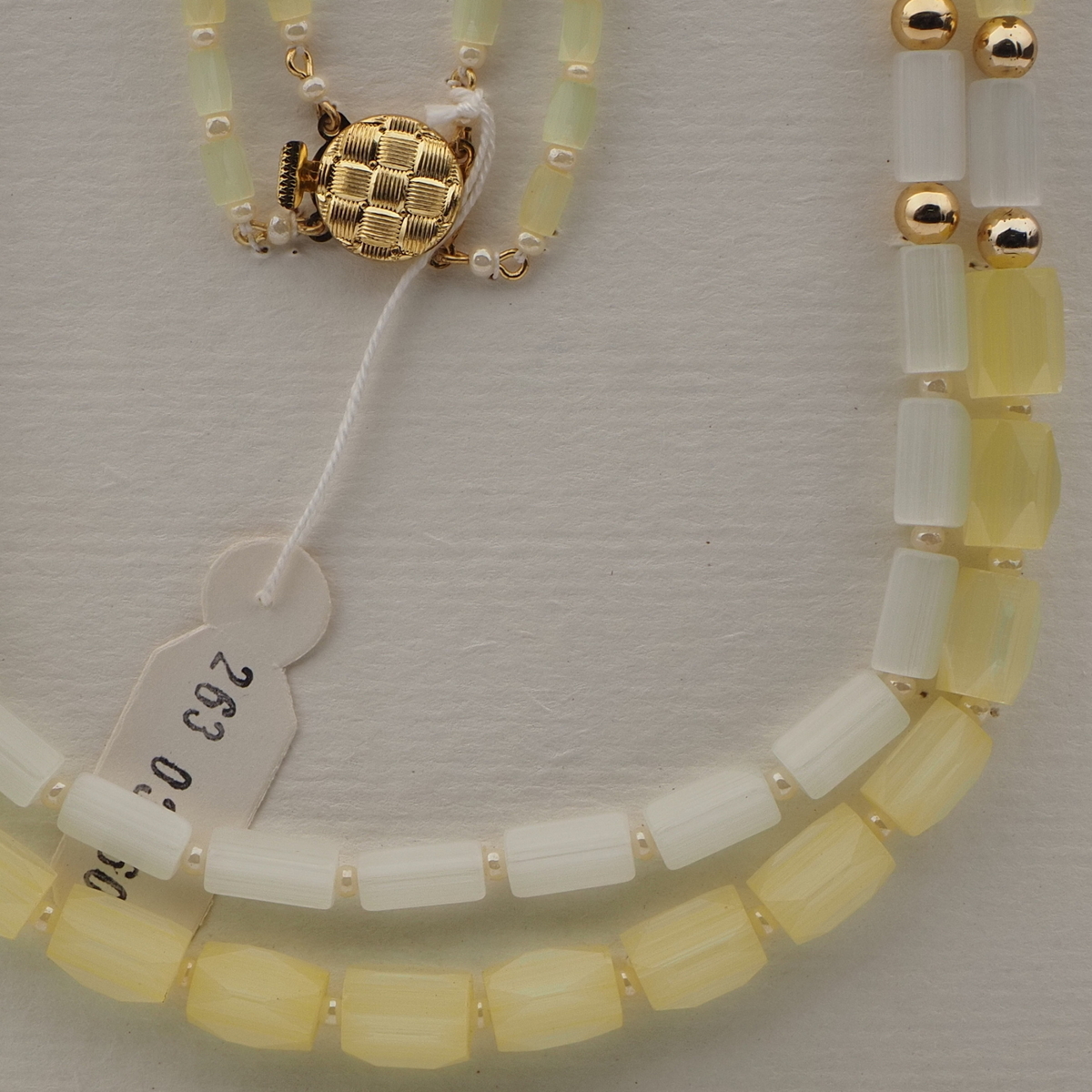 Vintage Czech 2 strand necklace yellow frost satin atlas glass beads 