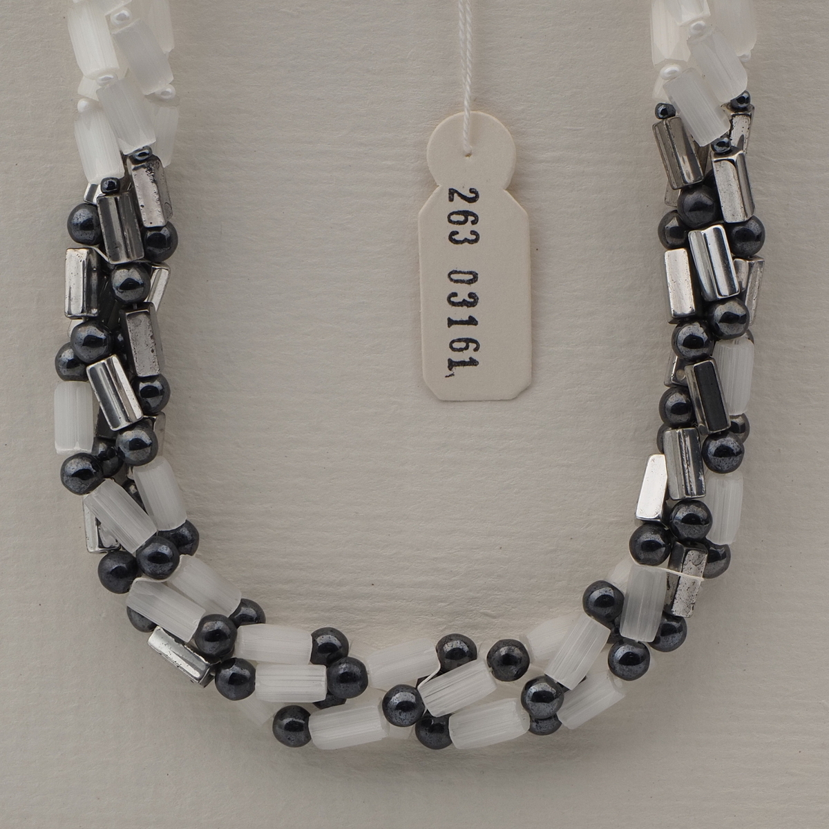 Vintage Czech 4 strand necklace frost satin atlas silver hematite glass beads 