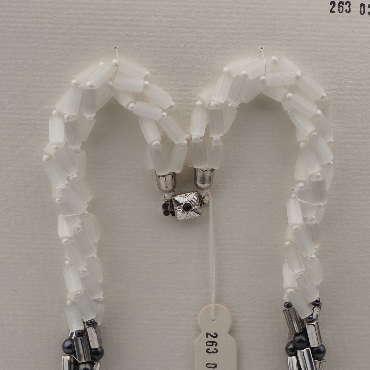 Vintage Czech 4 strand necklace frost satin atlas silver hematite glass beads 