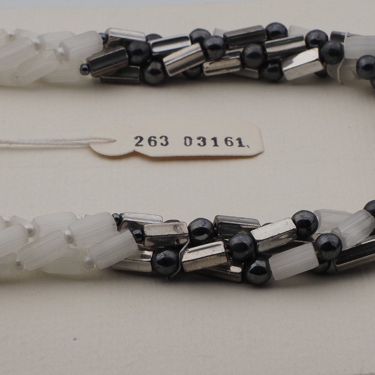 Vintage Czech 4 strand necklace frost satin atlas silver hematite glass beads 