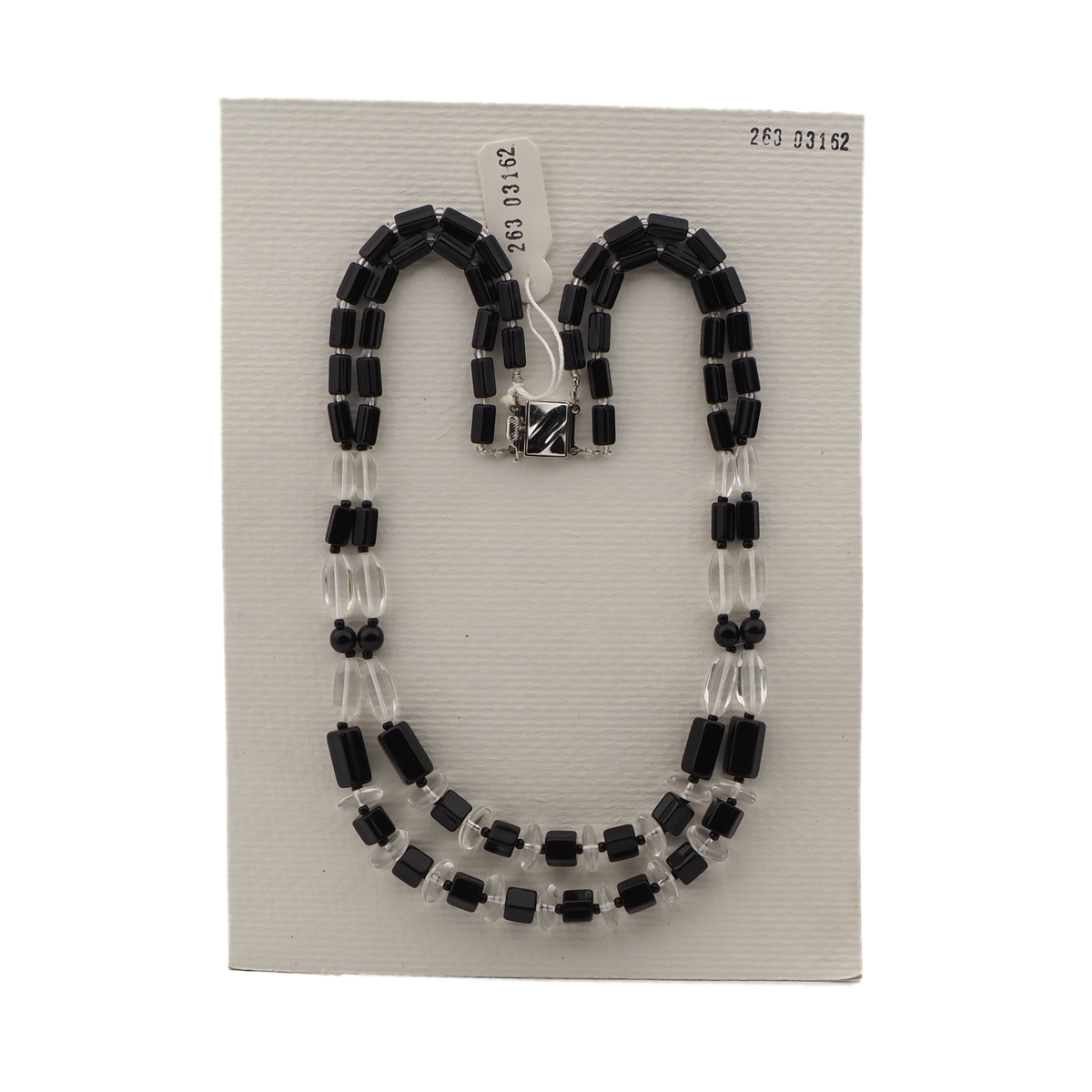 Vintage Czech 2 strand necklace clear black glass beads 17"