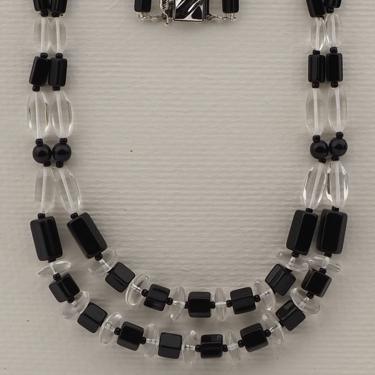 Vintage Czech 2 strand necklace clear black glass beads 17"
