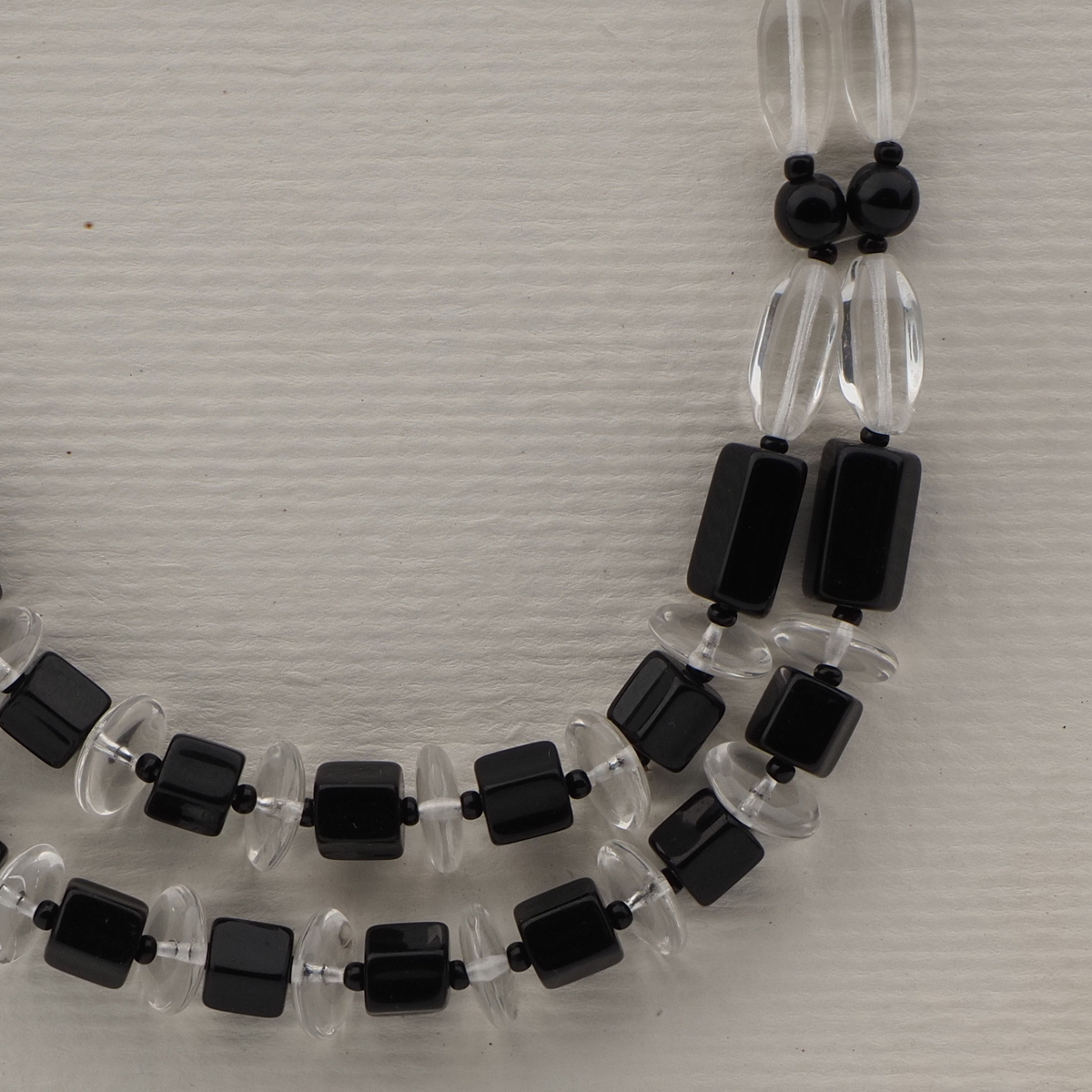 Vintage Czech 2 strand necklace clear black glass beads 17"