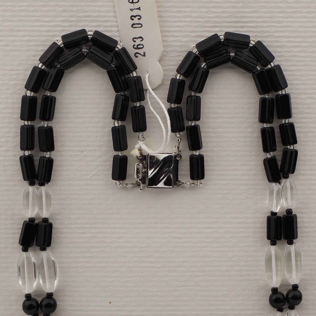 Vintage Czech 2 strand necklace clear black glass beads 17"