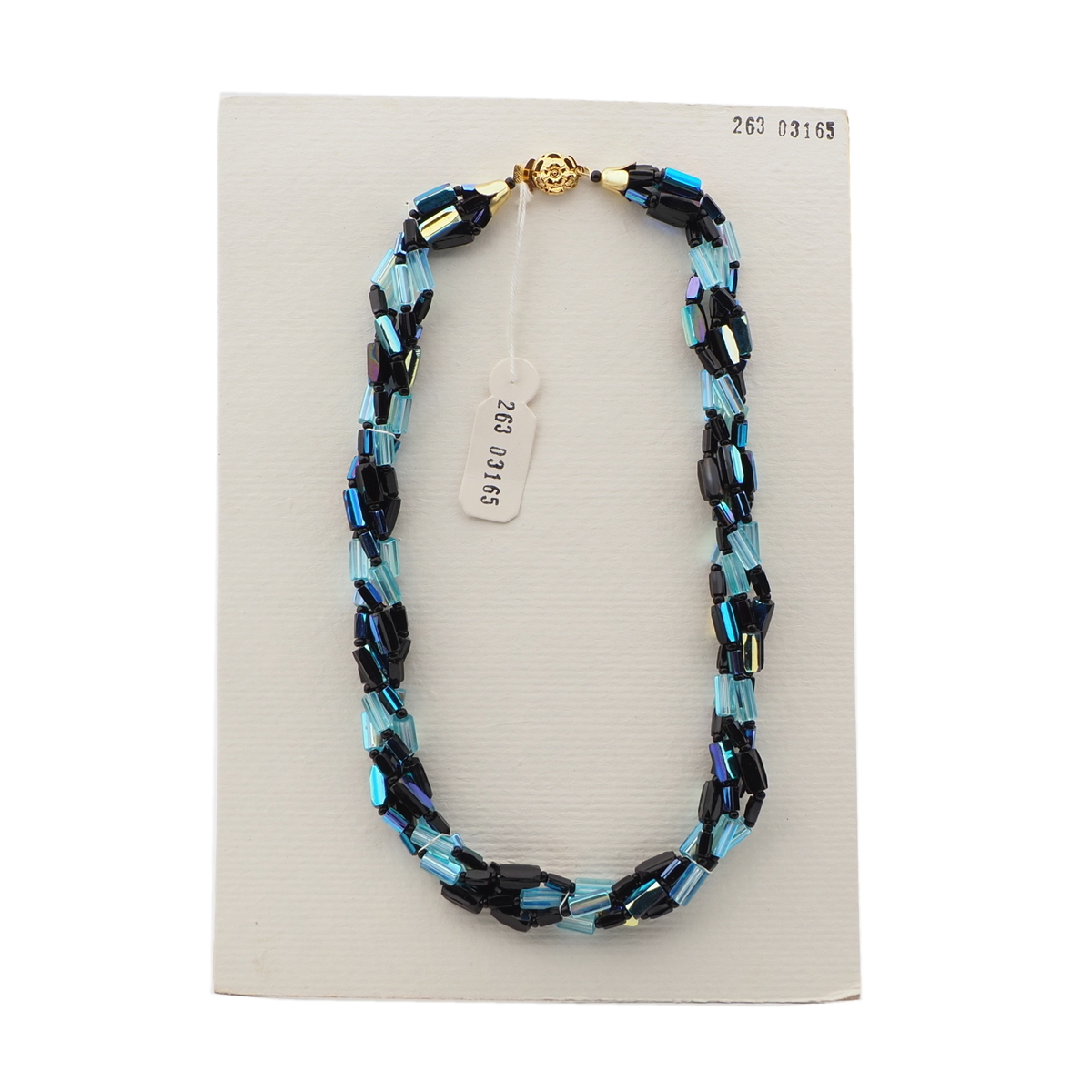 Vintage Czech 4 strand necklace black blue vitrail glass beads 
