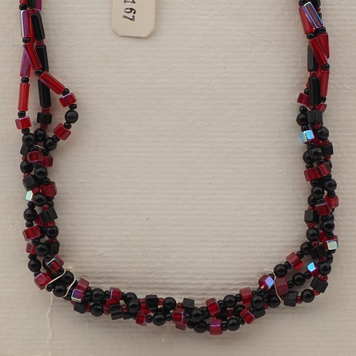 Vintage Czech 3 strand necklace black vitrail red glass beads 