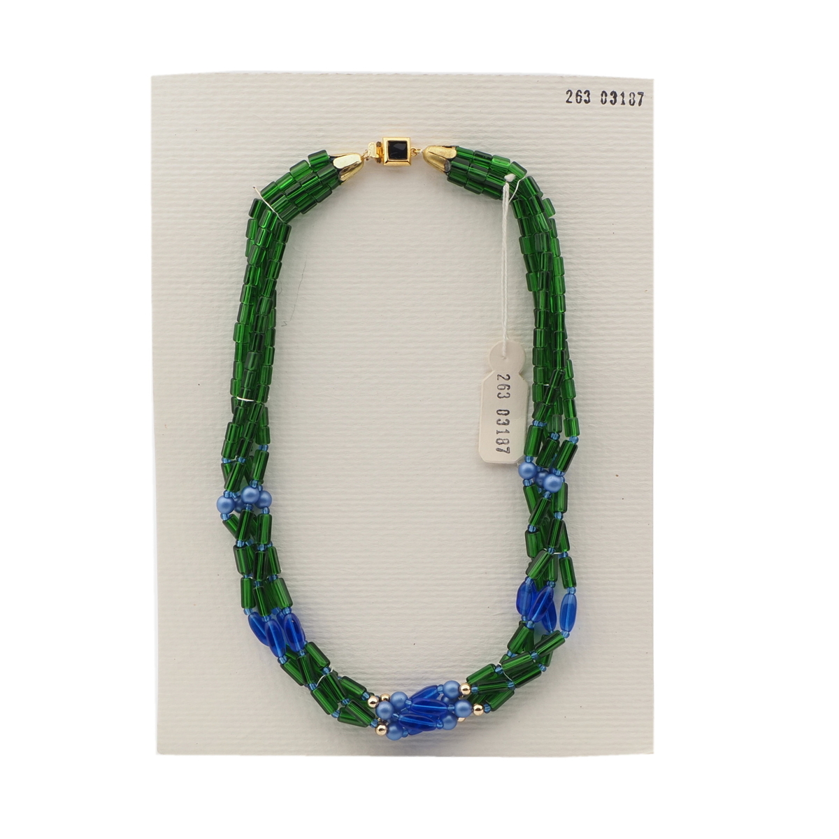 Vintage Czech 4 strand necklace blue green pearl glass beads 