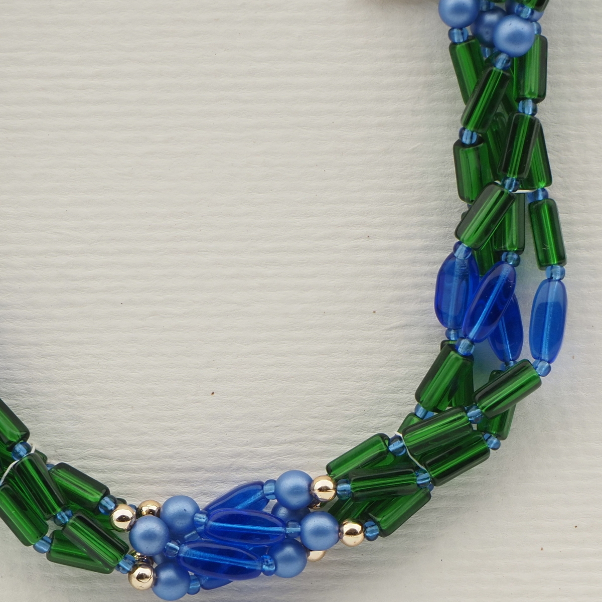 Vintage Czech 4 strand necklace blue green pearl glass beads 