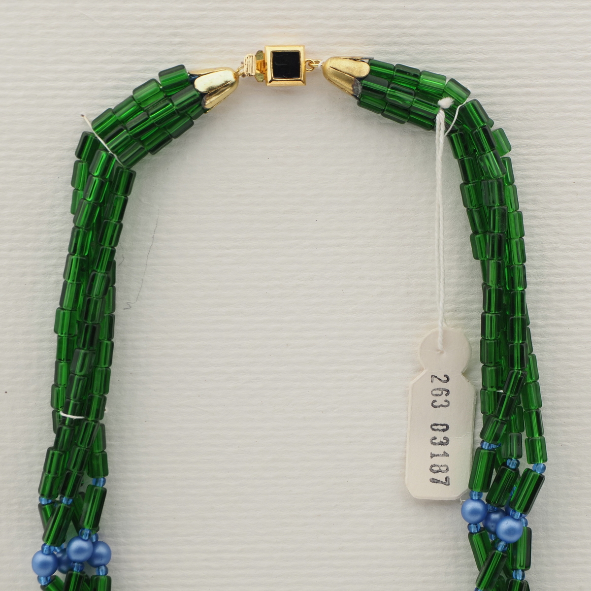 Vintage Czech 4 strand necklace blue green pearl glass beads 