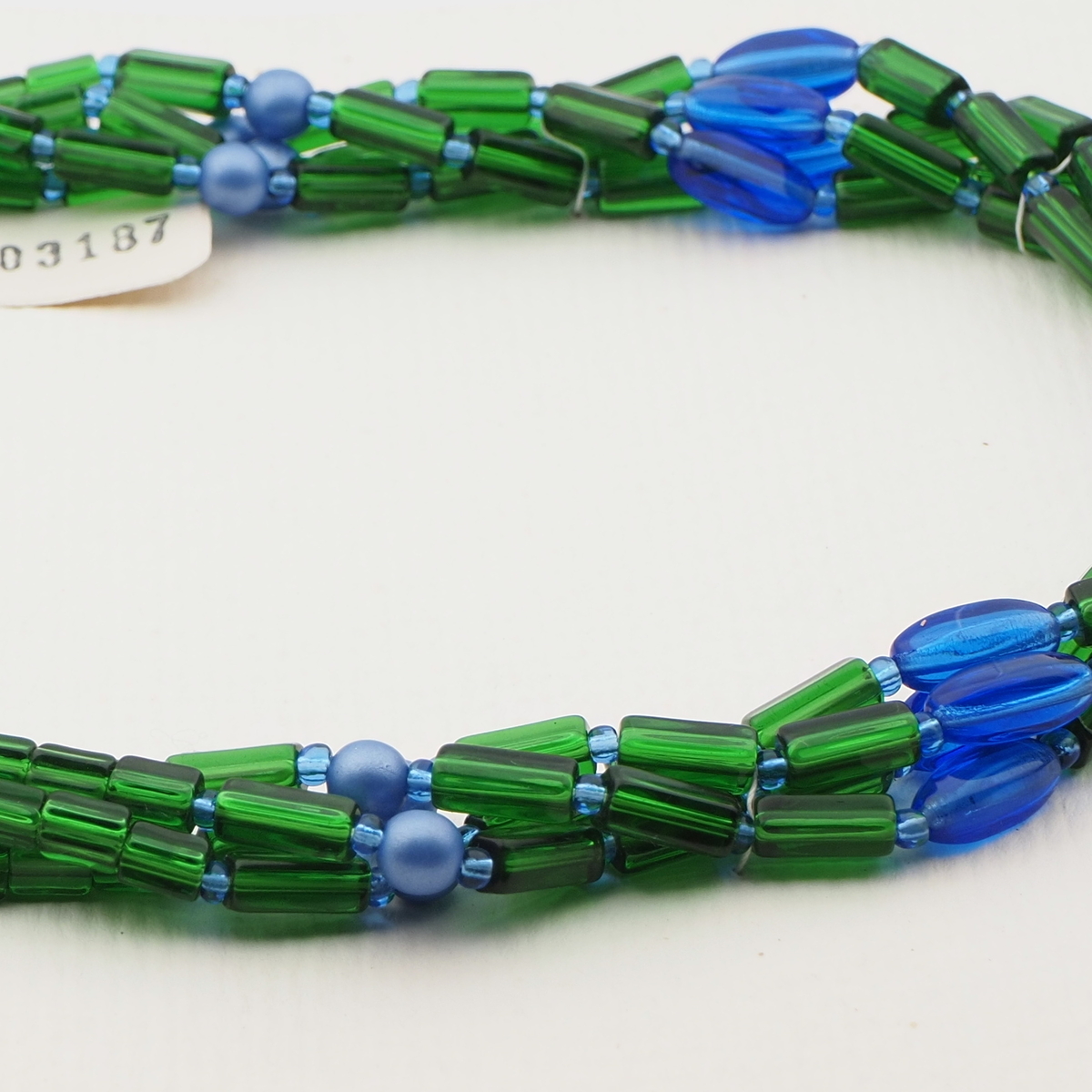 Vintage Czech 4 strand necklace blue green pearl glass beads 