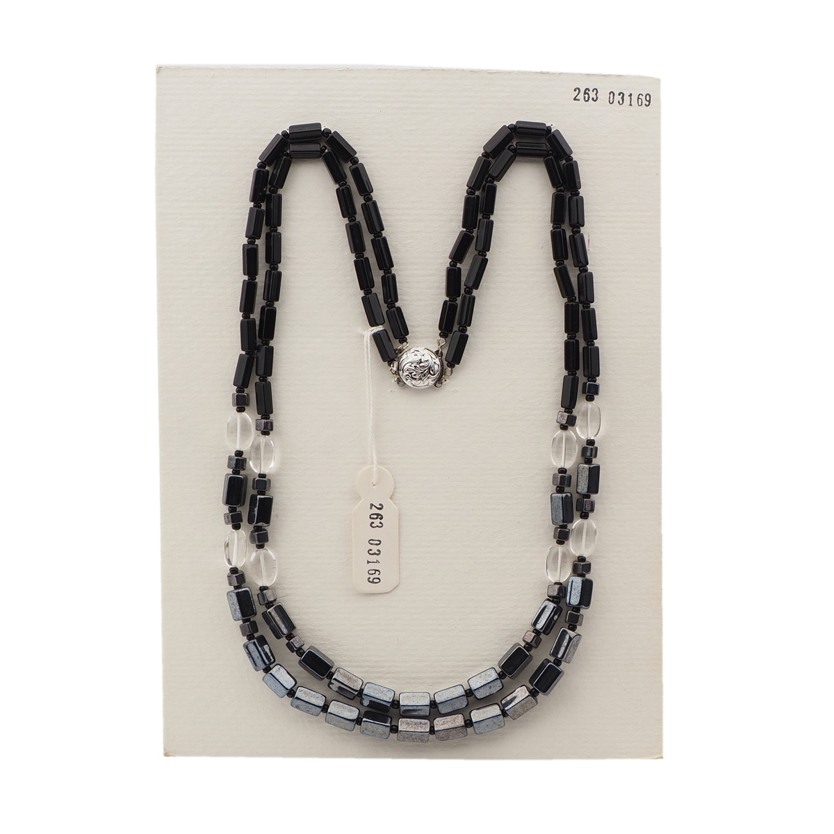 Vintage Czech 2 strand necklace black clear hematite glass beads 