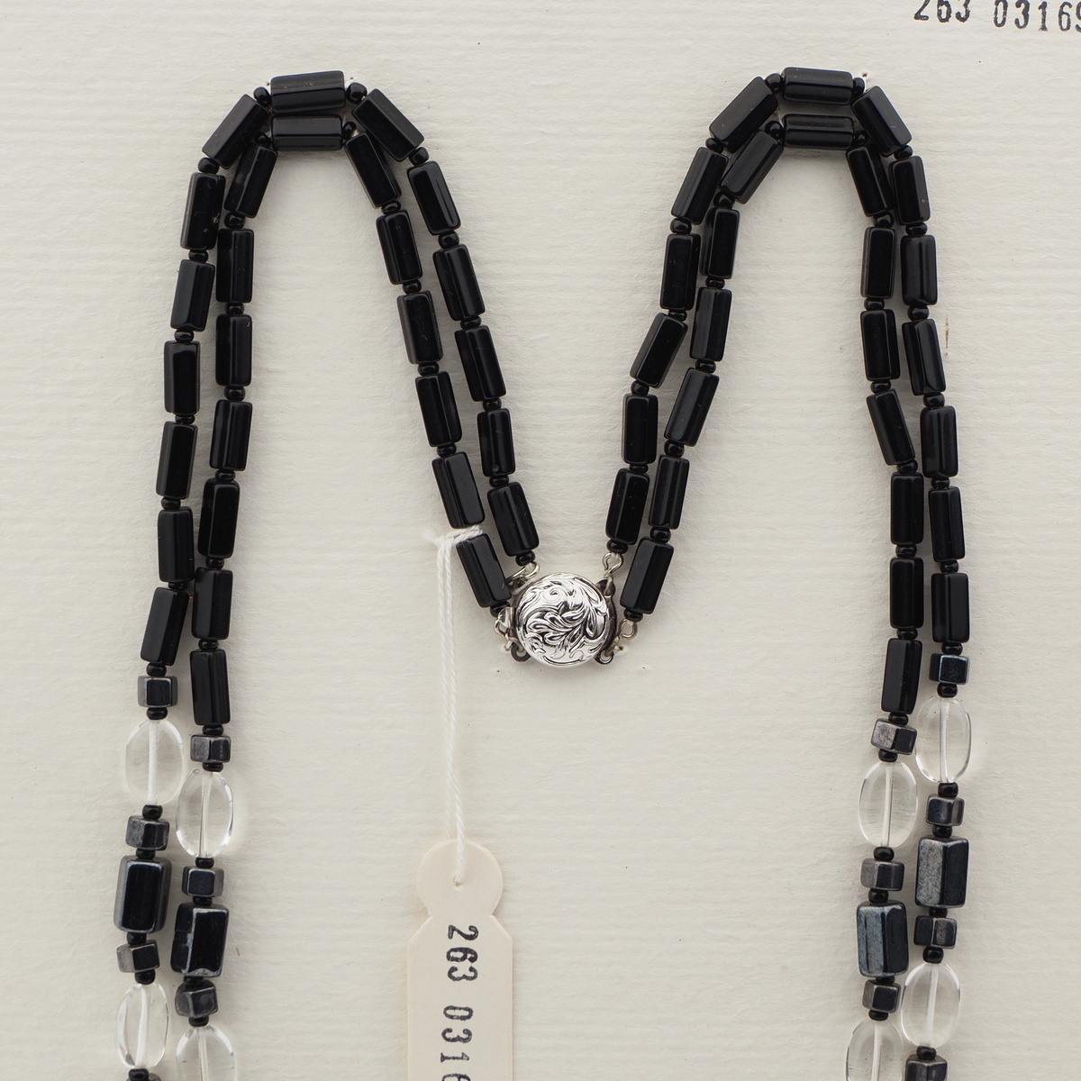 Vintage Czech 2 strand necklace black clear hematite glass beads 