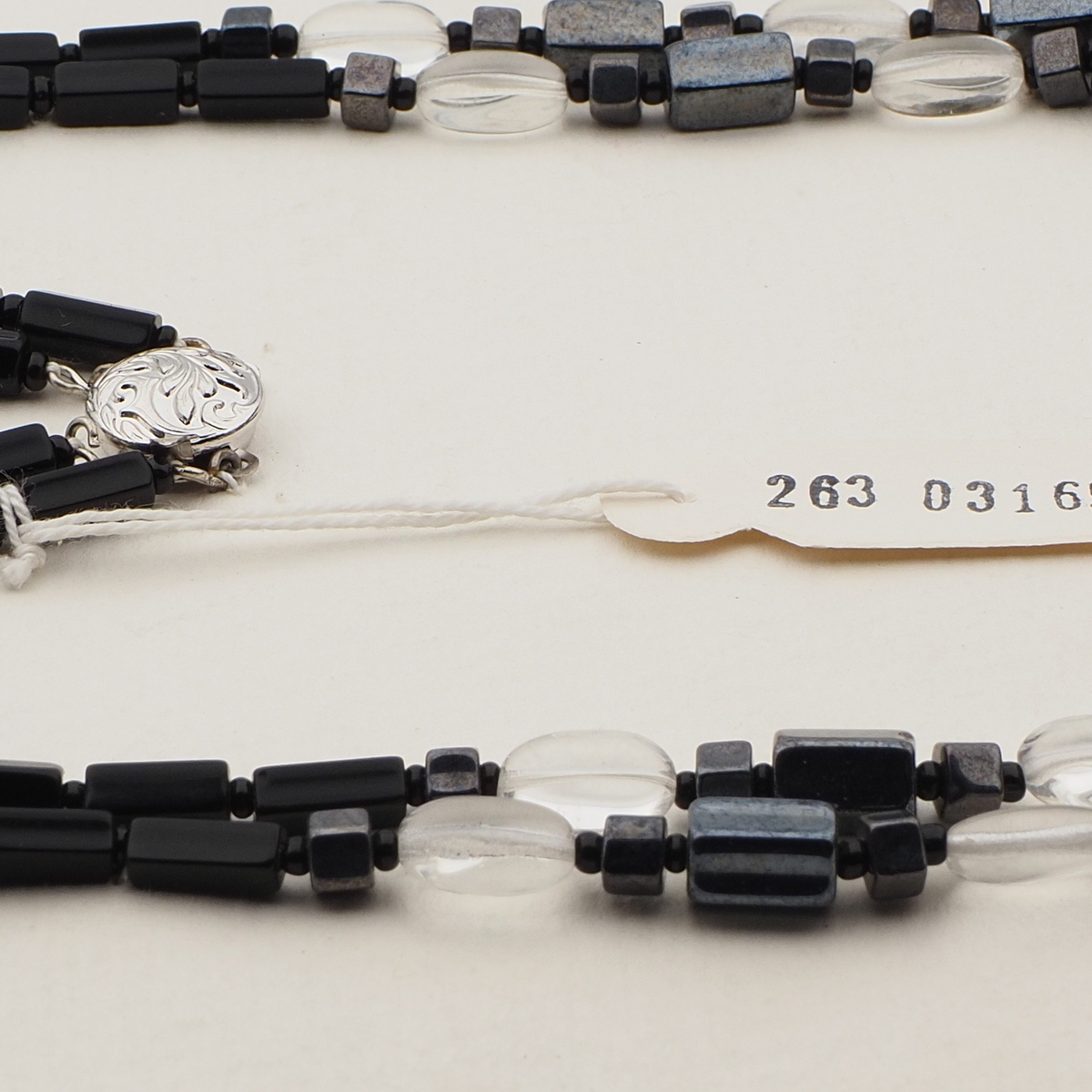 Vintage Czech 2 strand necklace black clear hematite glass beads 
