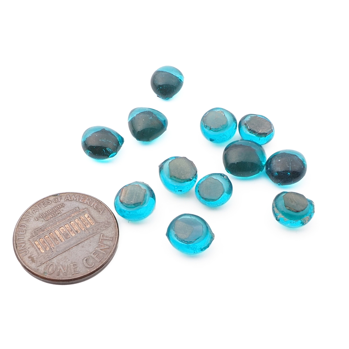 Lot (12) Czech antique aqua blue glass cabochon drops craft supplies