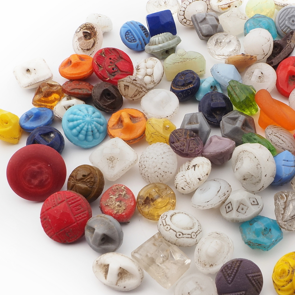 Lot (90) Czech Victorian Deco antique small doll glass buttons