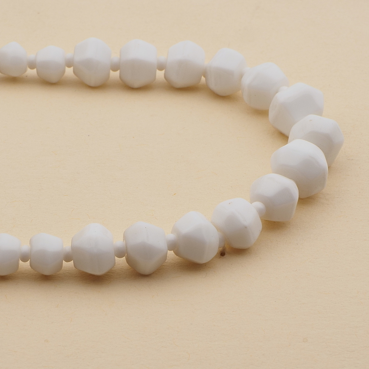 Vintage Czech necklace white hexagon faceted glass beads 